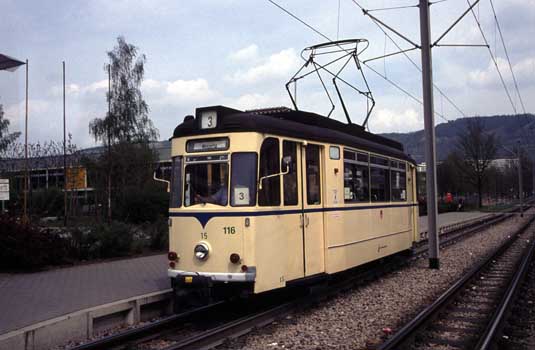 Wagen 15 aus Stralsund,
                      hier als Tw 116 in Jena